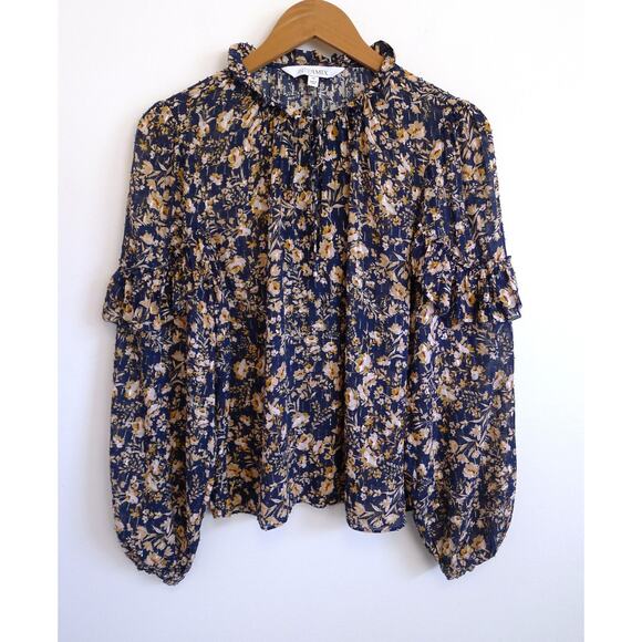 INTERMIX Marika Lurex Floral Print Ruffle Sleeve Silk Blend Blouse Top M $395 - Picture 2 of 11